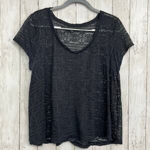 American Eagle Short Sleeve Sheer Lace Gray Blue Crochet Type Cover Up Shirt XL